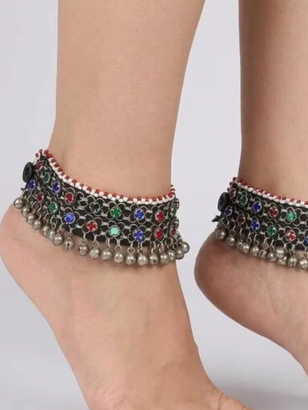 Multicolor Kuchi Anklets with Bells: Afghan Boho Tribal Jewelry